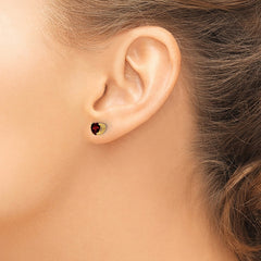 14k 5mm Heart Garnet Post Earrings