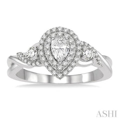 5/8 Ctw Split Twisted Shank Round Cut Diamond Engagement Ring With 1/4 Ct Pear Cut Center Stone in 14K White Gold
