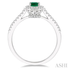 6x4 MM Oval Shape Emerald and 1/5 Ctw Round Cut Diamond Precious Ring in 10K White Gold
