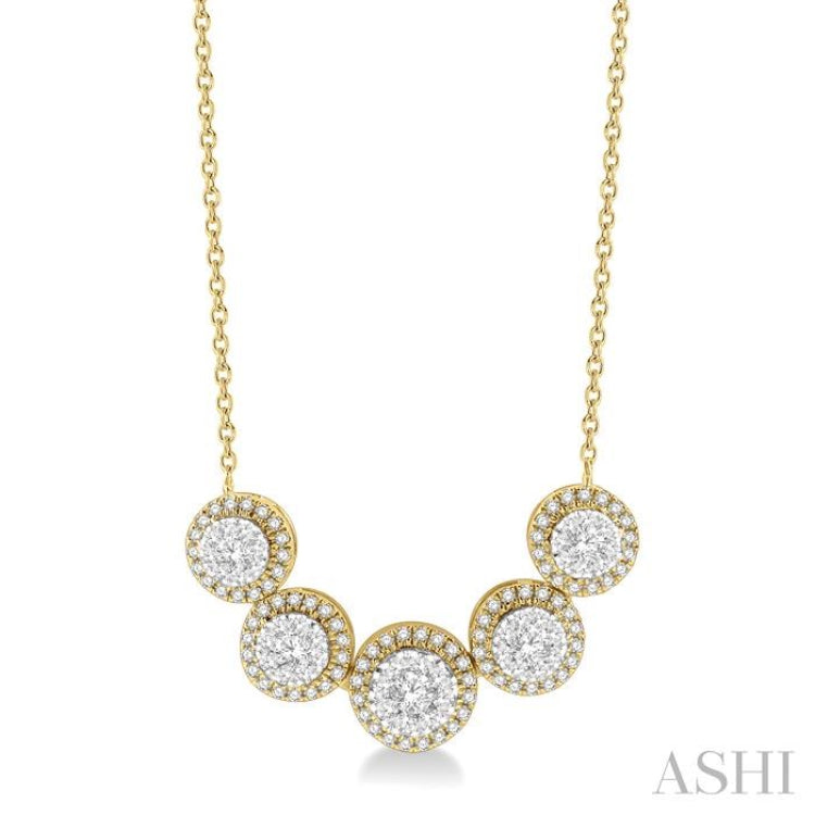 3/4 Ctw Circular Mount Lovebright Round Cut Diamond Necklace in 14K Yellow & White Gold