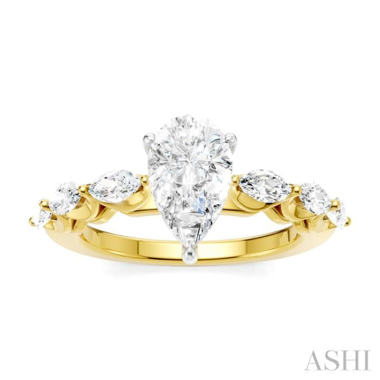 5/8 Ctw Pear Shape Marquise and Round Cut Diamond Semi-Mount Engagement Ring in 14K Yellow and White Gold