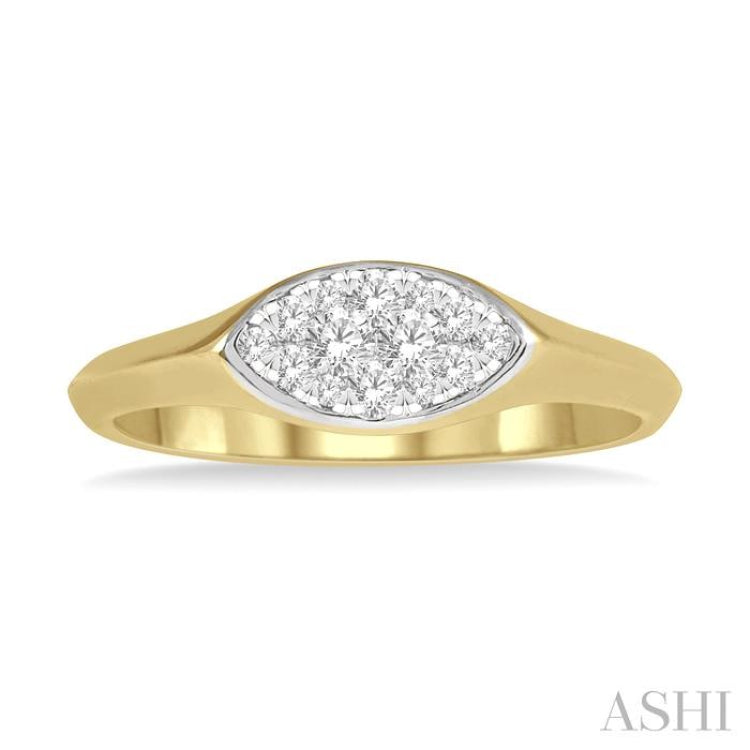 1/5 Ctw Marquise Shape Lovebright Round Cut Diamond Ring in 14K Yellow and White Gold