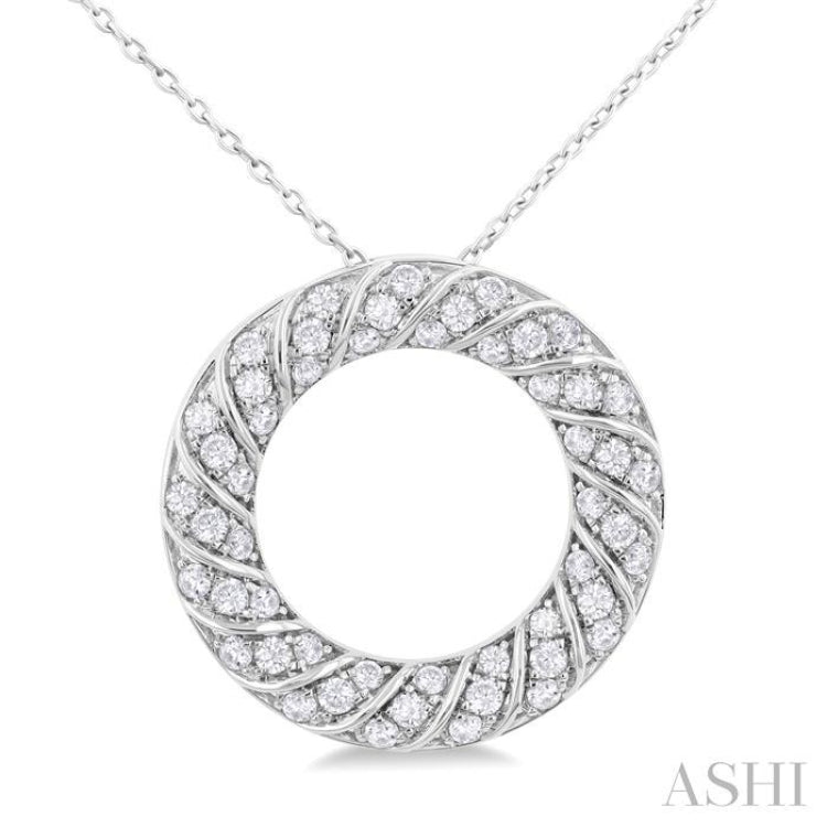 1/2 Ctw Ribbed Swirl Circle Round Cut Diamond Fashion Pendant With Chain in 14K White Gold