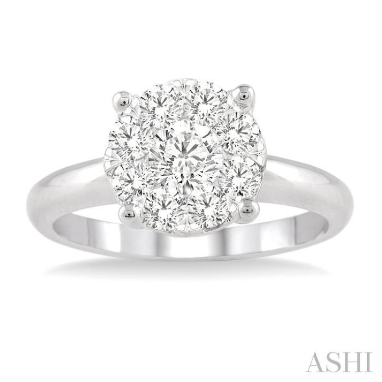 1 Ctw Round Cut Lovebright Diamond Ring in 14K White Gold
