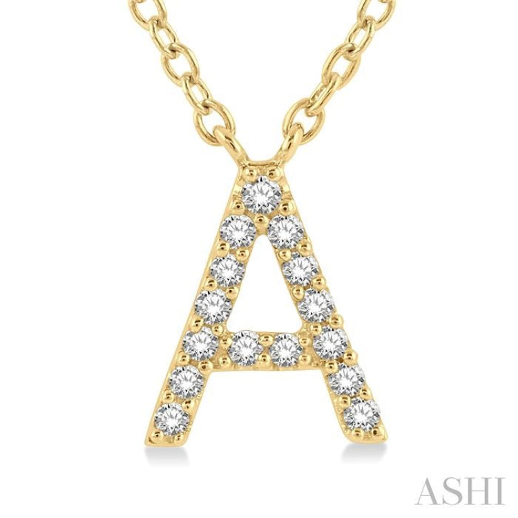 1/20 Ctw Initial 'A' Round Cut Diamond Pendant With Chain in 10K Yellow Gold