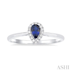5x3 MM Pear Shape Sapphire and 1/20 Ctw Single Cut Diamond Halo Precious Ring in 10K White Gold