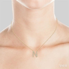 1/20 Ctw Initial 'N' Round Cut Diamond Pendant With Chain in 10K Yellow Gold
