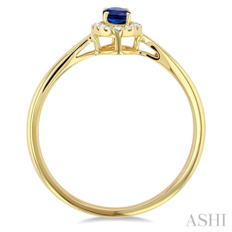 5x3 MM Oval Shape Sapphire and 1/20 Ctw Single Cut Diamond Halo Precious Ring in 10K Yellow Gold