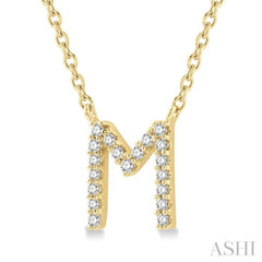1/20 Ctw Initial 'M' Round Cut Diamond Pendant With Chain in 10K Yellow Gold