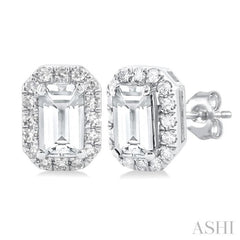 5x3 MM Octagonal Shape White Topaz and 1/8 Ctw Single Cut Diamond Halo Semi-Precious Stud Earrings in 10K White Gold