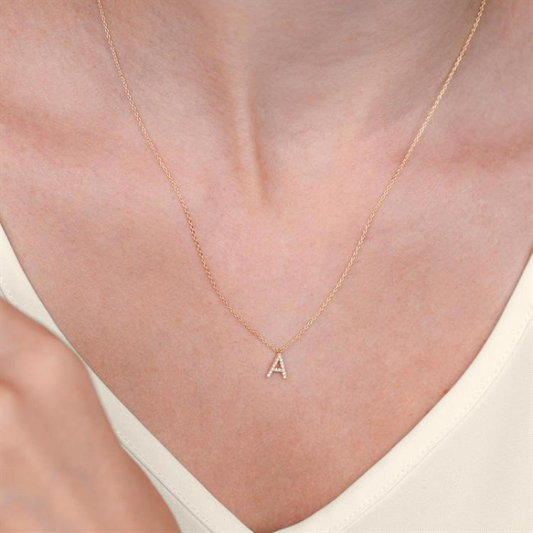 1/20 Ctw Initial 'V' Round Cut Diamond Pendant With Chain in 14K White Gold