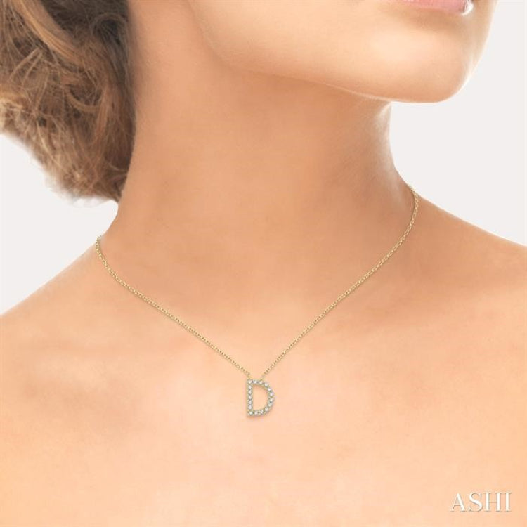 1/20 Ctw Initial 'D' Round Cut Diamond Pendant With Chain in 10K Yellow Gold