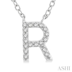1/20 Ctw Initial 'R' Round Cut Diamond Pendant With Chain in 10K White Gold