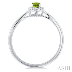 5x3 MM Oval Shape Peridot and 1/20 Ctw Single Cut Diamond Halo Semi-Precious Ring in 10K White Gold