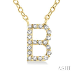 1/20 Ctw Initial 'B' Round Cut Diamond Pendant With Chain in 10K Yellow Gold