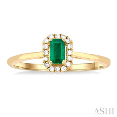 5x3 MM Octagonal Shape Emerald and 1/20 Ctw Single Cut Diamond Halo Precious Ring in 10K Yellow Gold
