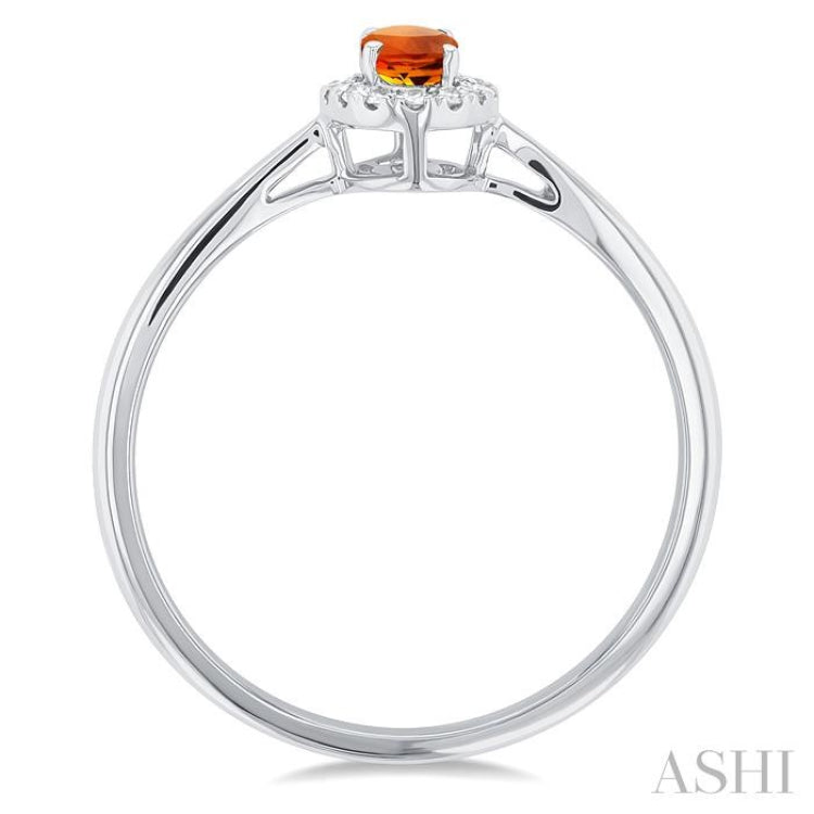 5x3 MM Oval Shape Citrine and 1/20 Ctw Single Cut Diamond Halo Semi-Precious Ring in 10K White Gold