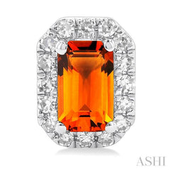 5x3 MM Octagonal Shape Citrine and 1/8 Ctw Single Cut Diamond Halo Semi-Precious Stud Earrings in 10K White Gold