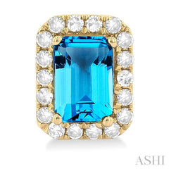 6x4 MM Octagonal Shape Blue Topaz and 1/4 Ctw Round Cut Diamond Halo Semi-Precious Stud Earrings in 10K Yellow Gold