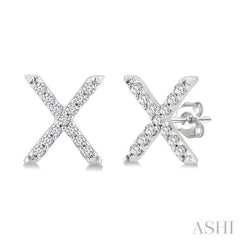 1/10 Ctw Initial 'X' Single Cut Diamond Earrings in 10K White Gold