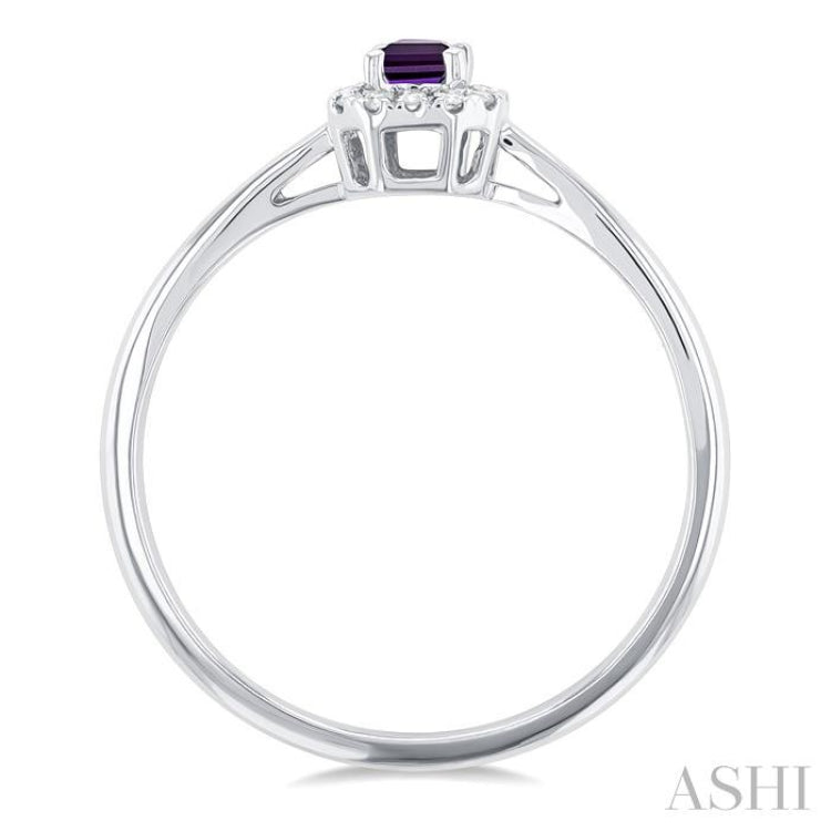 5x3 MM Octagonal Shape Amethyst and 1/20 Ctw Single Cut Diamond Halo Semi-Precious Ring in 10K White Gold