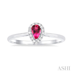 5x3 MM Pear Shape Pink Tourmaline and 1/20 Ctw Single Cut Diamond Halo Semi-Precious Ring in 14K White Gold