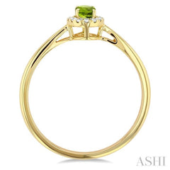 5x3 MM Oval Shape Peridot and 1/20 Ctw Single Cut Diamond Halo Semi-Precious Ring in 14K Yellow Gold