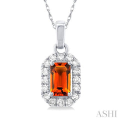 5x3 MM Octagonal Shape Citrine and 1/20 Ctw Single Cut Diamond Halo Semi-Precious Pendant with Chain in 10K White Gold