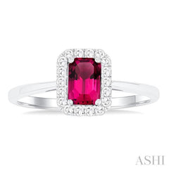 6x4 MM Octagonal Shape Pink Tourmaline and 1/6 Ctw Round Cut Diamond Halo Semi-Precious Ring in 10K White Gold