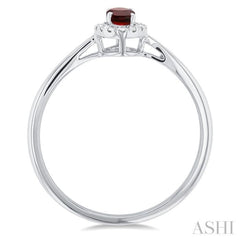 5x3 MM Oval Shape Garnet and 1/20 Ctw Single Cut Diamond Halo Semi-Precious Ring in 10K White Gold