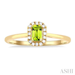 5x3 MM Octagonal Shape Peridot and 1/20 Ctw Single Cut Diamond Halo Semi-Precious Ring in 14K Yellow Gold