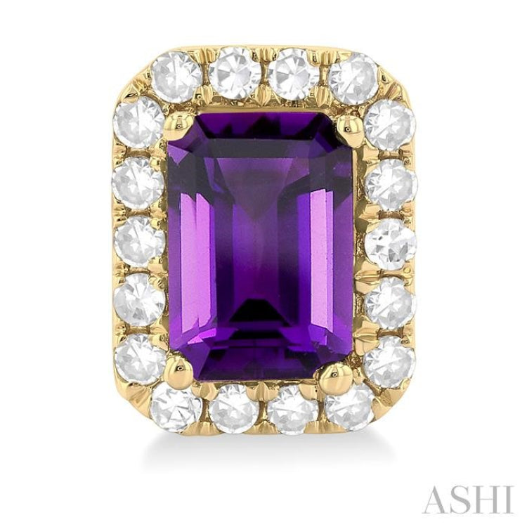 6x4 MM Octagonal Shape Amethyst and 1/4 Ctw Round Cut Diamond Halo Semi-Precious Stud Earrings in 10K Yellow Gold