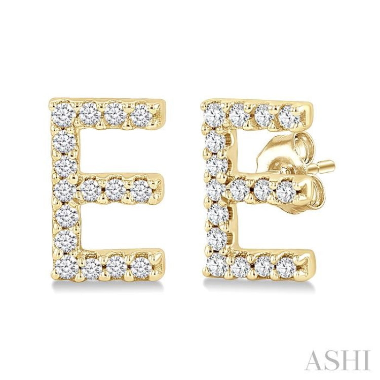 1/10 Ctw Initial 'E' Single Cut Diamond Earrings in 10K Yellow Gold