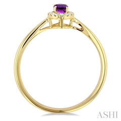 5x3 MM Oval Shape Amethyst and 1/20 Ctw Single Cut Diamond Halo Semi-Precious Ring in 14K Yellow Gold