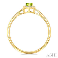 5x3 MM Pear Shape Peridot and 1/20 Ctw Single Cut Diamond Halo Semi-Precious Ring in 10K Yellow Gold