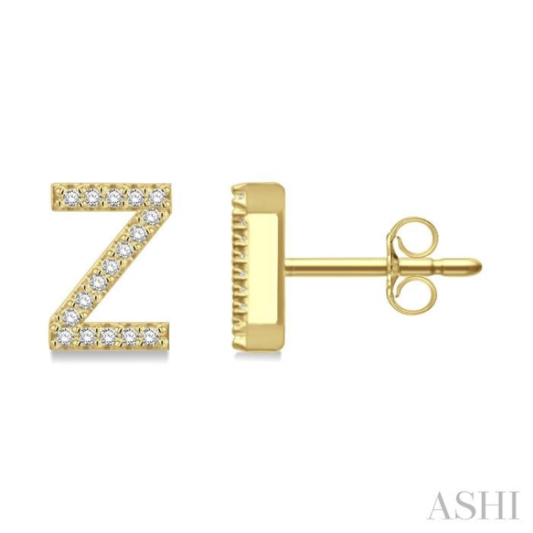 1/10 Ctw Initial 'Z' Single Cut Diamond Earrings in 10K Yellow Gold