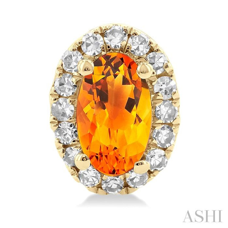 5x3 MM Oval Shape Citrine and 1/8 Ctw Single Cut Diamond Halo Semi-Precious Stud Earrings in 14K Yellow Gold
