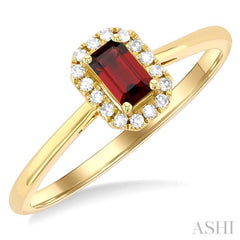 5x3 MM Octagonal Shape Garnet and 1/20 Ctw Single Cut Diamond Halo Semi-Precious Ring in 10K Yellow Gold