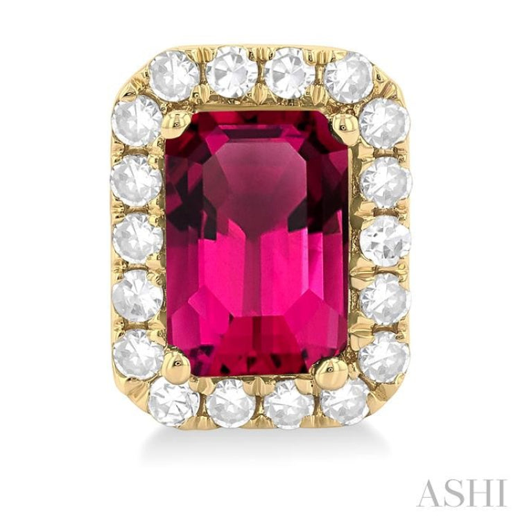 6x4 MM Octagonal Shape Pink Tourmaline and 1/4 Ctw Round Cut Diamond Halo Semi-Precious Stud Earrings in 10K Yellow Gold