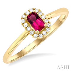 5x3 MM Octagonal Shape Pink Tourmaline and 1/20 Ctw Single Cut Diamond Halo Semi-Precious Ring in 10K Yellow Gold