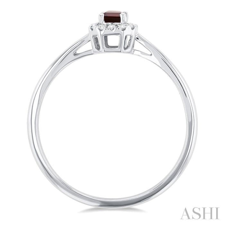 5x3 MM Octagonal Shape Garnet and 1/20 Ctw Single Cut Diamond Halo Semi-Precious Ring in 14K White Gold
