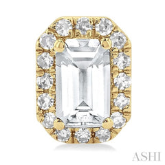 5x3 MM Octagonal Shape White Topaz and 1/8 Ctw Single Cut Diamond Halo Semi-Precious Stud Earrings in 10K Yellow Gold