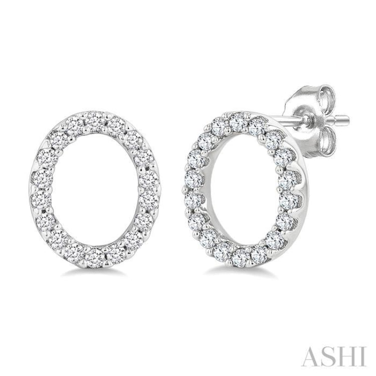 1/10 Ctw Initial 'O' Single Cut Diamond Earrings in 10K White Gold