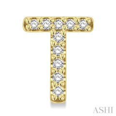 1/10 Ctw Initial 'T' Single Cut Diamond Earrings in 10K Yellow Gold
