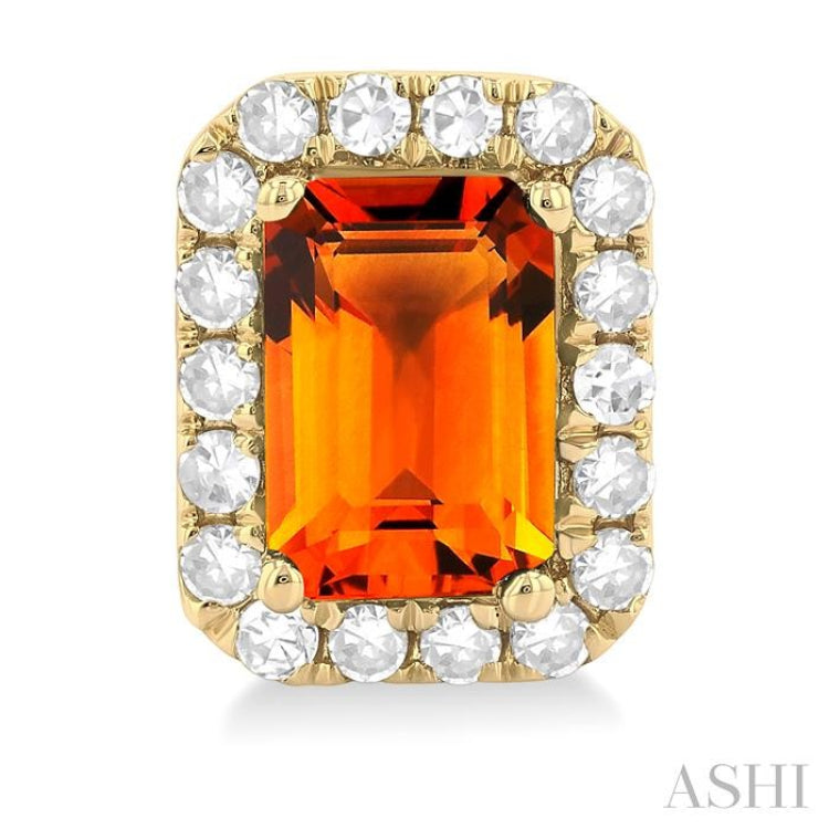 6x4 MM Octagonal Shape Citrine and 1/4 Ctw Round Cut Diamond Halo Semi-Precious Stud Earrings in 10K Yellow Gold