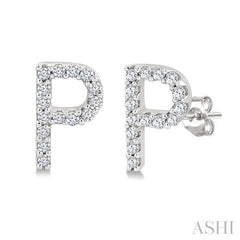 1/10 Ctw Initial 'P' Single Cut Diamond Earrings in 10K White Gold