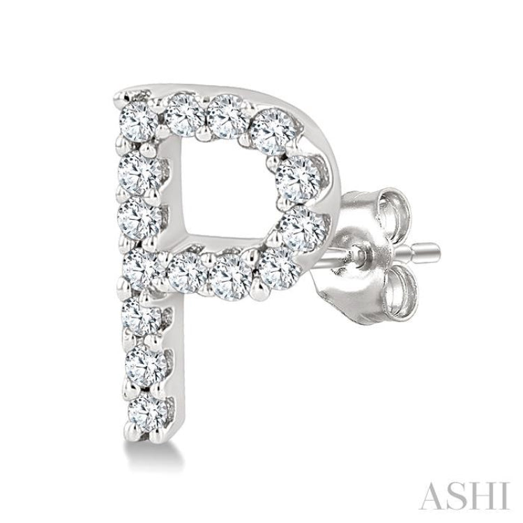 1/10 Ctw Initial 'P' Single Cut Diamond Earrings in 10K White Gold