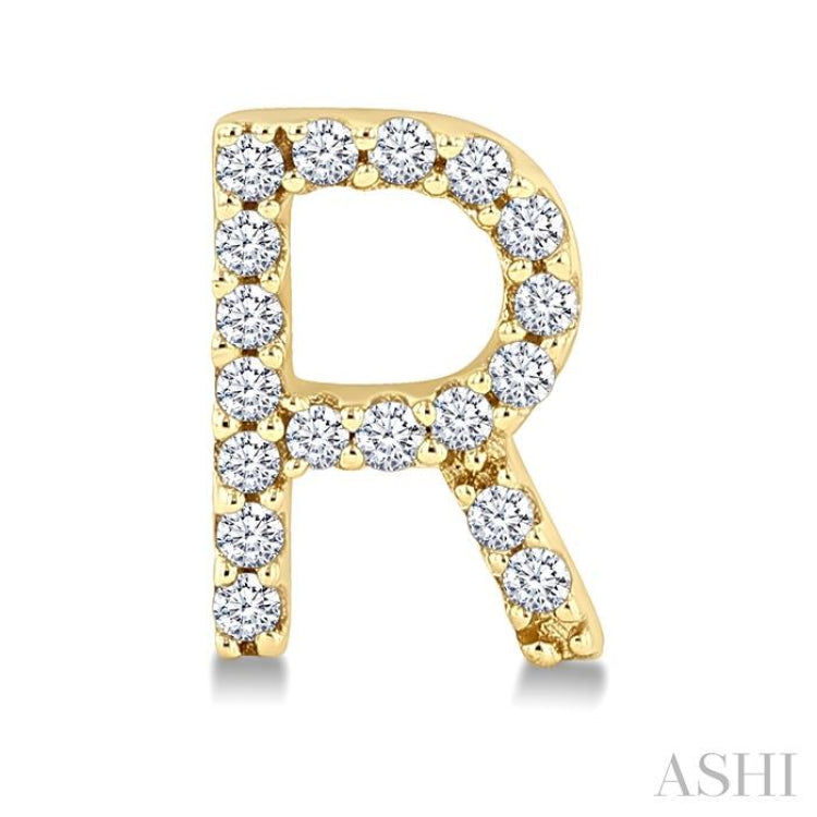 1/10 Ctw Initial 'R' Single Cut Diamond Earrings in 10K Yellow Gold
