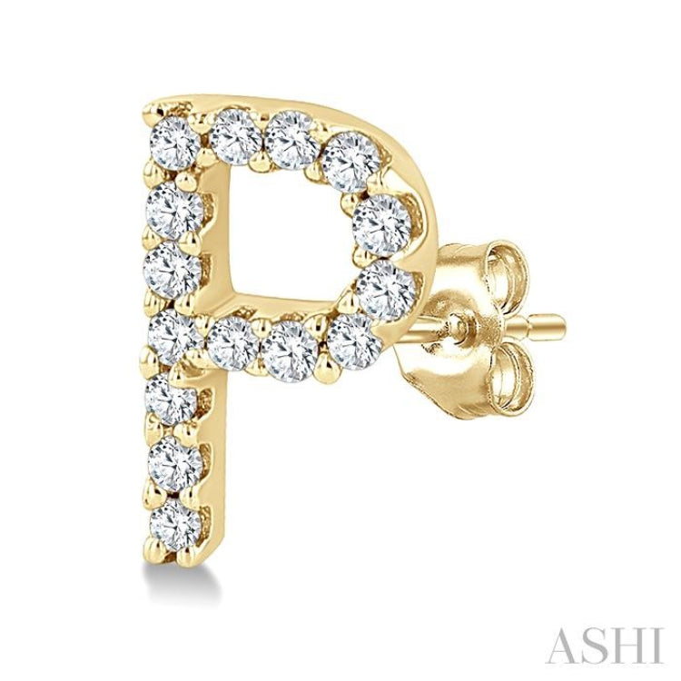 1/10 Ctw Initial 'P' Single Cut Diamond Earrings in 10K Yellow Gold