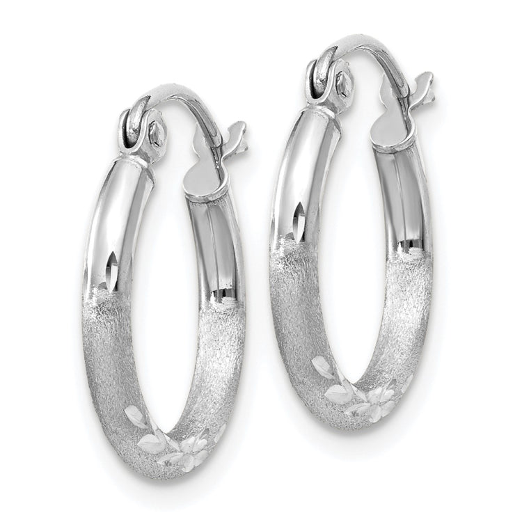 14k White Gold 2x15mm Satin Diamond-cut Round Tube Hoop Earrings